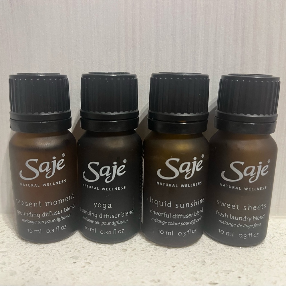 4 Saje Essential Oils - Present Moment, Yoga, Liquid Sunshine, Sweet Sheets